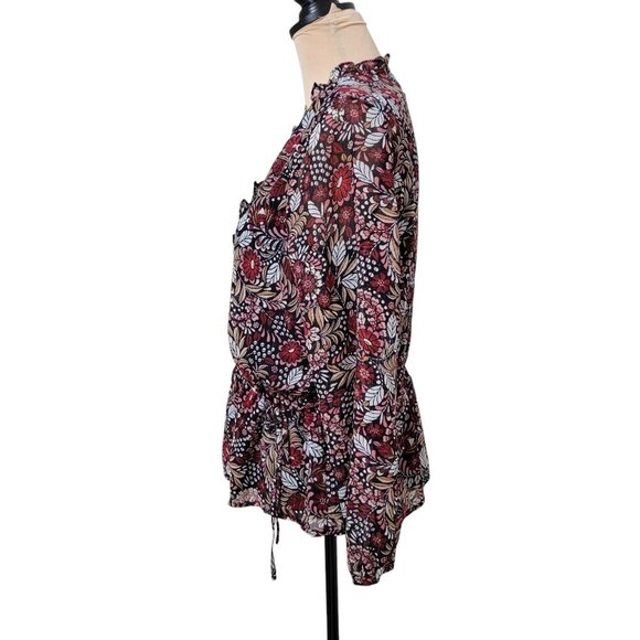 Liz Claiborne Size PS Navy Floral Blouse, Tie Waist, Faux Wrap, V Neck, NEW - Picture 3 of 13